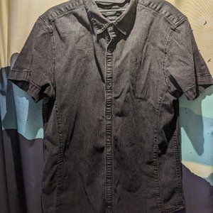 Short Sleeve Black Denim Button Down